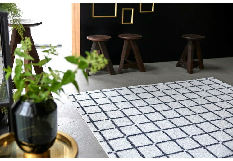 日本製 ラグ 185×185cm 滑り止め オセロ チェック柄 カラーライン タフトラグ ブルー オレンジ ホワイト 国産 スミノエ Suminoe 北欧 モダン シンプル おしゃれ(代引不可)