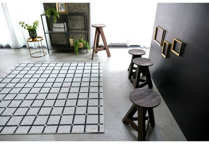 日本製 ラグ 185×185cm 滑り止め オセロ チェック柄 カラーライン タフトラグ ブルー オレンジ ホワイト 国産 スミノエ Suminoe 北欧 モダン シンプル おしゃれ(代引不可)