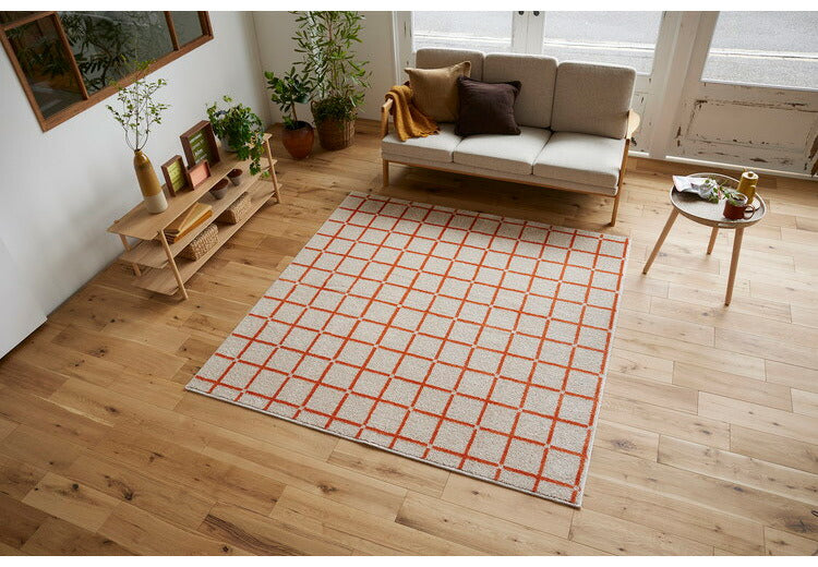 日本製 ラグ 185×185cm 滑り止め オセロ チェック柄 カラーライン タフトラグ ブルー オレンジ ホワイト 国産 スミノエ Suminoe 北欧 モダン シンプル おしゃれ(代引不可)