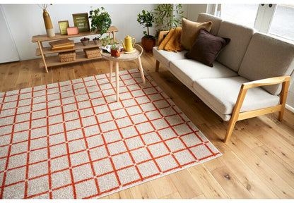 日本製 ラグ 185×185cm 滑り止め オセロ チェック柄 カラーライン タフトラグ ブルー オレンジ ホワイト 国産 スミノエ Suminoe 北欧 モダン シンプル おしゃれ(代引不可)