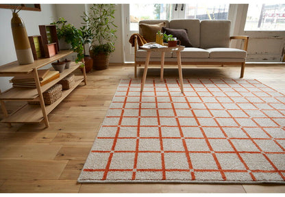 日本製 ラグ 185×185cm 滑り止め オセロ チェック柄 カラーライン タフトラグ ブルー オレンジ ホワイト 国産 スミノエ Suminoe 北欧 モダン シンプル おしゃれ(代引不可)