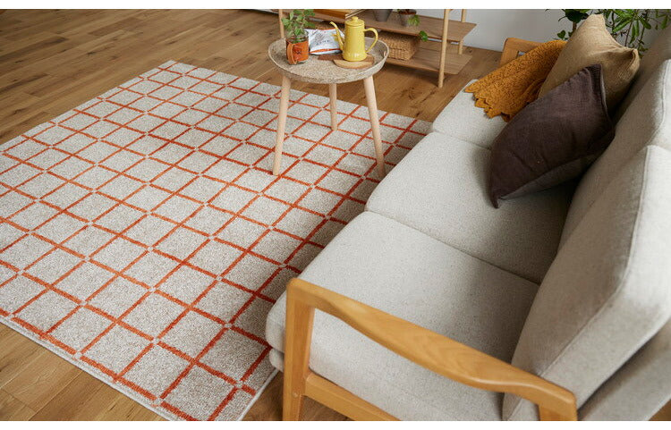 日本製 ラグ 185×185cm 滑り止め オセロ チェック柄 カラーライン タフトラグ ブルー オレンジ ホワイト 国産 スミノエ Suminoe 北欧 モダン シンプル おしゃれ(代引不可)