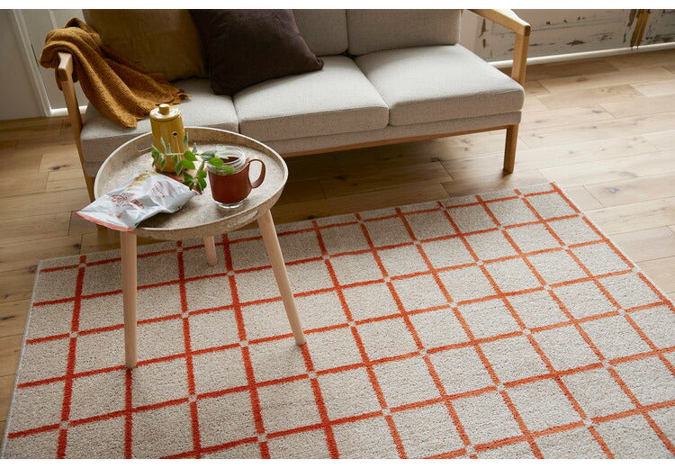 日本製 ラグ 185×185cm 滑り止め オセロ チェック柄 カラーライン タフトラグ ブルー オレンジ ホワイト 国産 スミノエ Suminoe 北欧 モダン シンプル おしゃれ(代引不可)