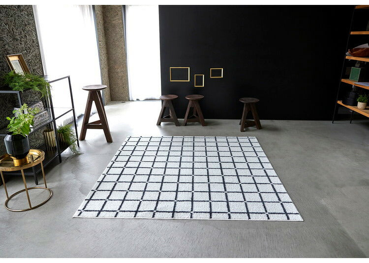 日本製 ラグ 185×185cm 滑り止め オセロ チェック柄 カラーライン タフトラグ ブルー オレンジ ホワイト 国産 スミノエ Suminoe 北欧 モダン シンプル おしゃれ(代引不可)