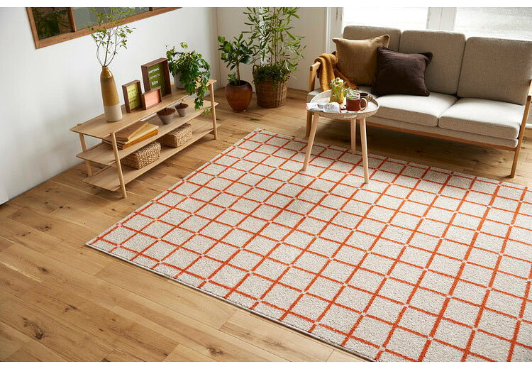 日本製 ラグ 185×240cm 滑り止め オセロ チェック柄 カラーライン タフトラグ ブルー オレンジ ホワイト 国産 スミノエ Suminoe 北欧 モダン シンプル おしゃれ(代引不可)