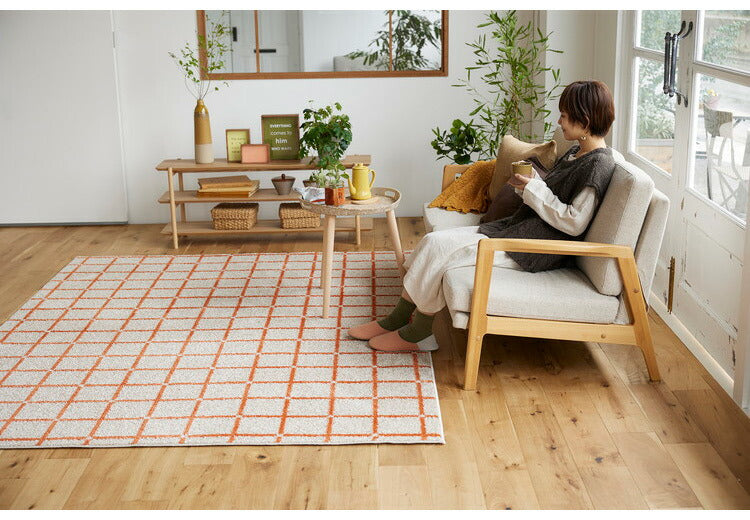 日本製 ラグ 185×240cm 滑り止め オセロ チェック柄 カラーライン タフトラグ ブルー オレンジ ホワイト 国産 スミノエ Suminoe 北欧 モダン シンプル おしゃれ(代引不可)