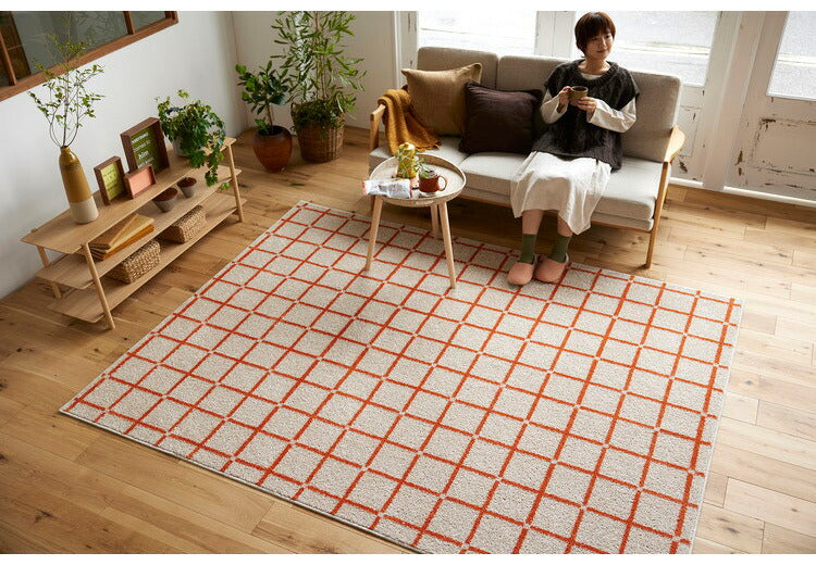 日本製 ラグ 185×240cm 滑り止め オセロ チェック柄 カラーライン タフトラグ ブルー オレンジ ホワイト 国産 スミノエ Suminoe 北欧 モダン シンプル おしゃれ(代引不可)