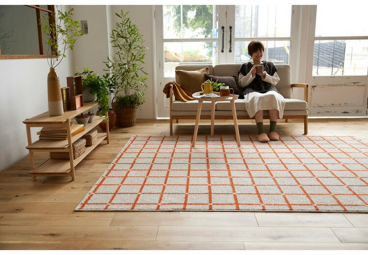 日本製 ラグ 185×240cm 滑り止め オセロ チェック柄 カラーライン タフトラグ ブルー オレンジ ホワイト 国産 スミノエ Suminoe 北欧 モダン シンプル おしゃれ(代引不可)