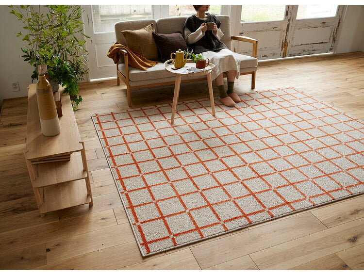 日本製 ラグ 185×240cm 滑り止め オセロ チェック柄 カラーライン タフトラグ ブルー オレンジ ホワイト 国産 スミノエ Suminoe 北欧 モダン シンプル おしゃれ(代引不可)