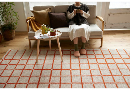 日本製 ラグ 185×240cm 滑り止め オセロ チェック柄 カラーライン タフトラグ ブルー オレンジ ホワイト 国産 スミノエ Suminoe 北欧 モダン シンプル おしゃれ(代引不可)