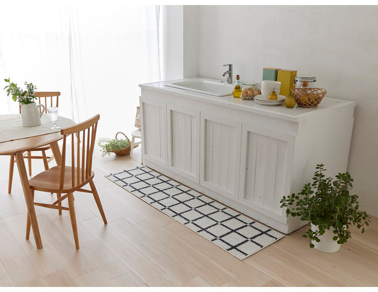 日本製 ラグ 45×180cm キッチンマット 滑り止め オセロ チェック柄 カラーライン タフトラグ ブルー オレンジ ホワイト 国産 スミノエ Suminoe 北欧 モダン シンプル(代引不可)