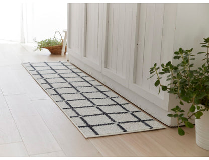 日本製 ラグ 45×180cm キッチンマット 滑り止め オセロ チェック柄 カラーライン タフトラグ ブルー オレンジ ホワイト 国産 スミノエ Suminoe 北欧 モダン シンプル(代引不可)