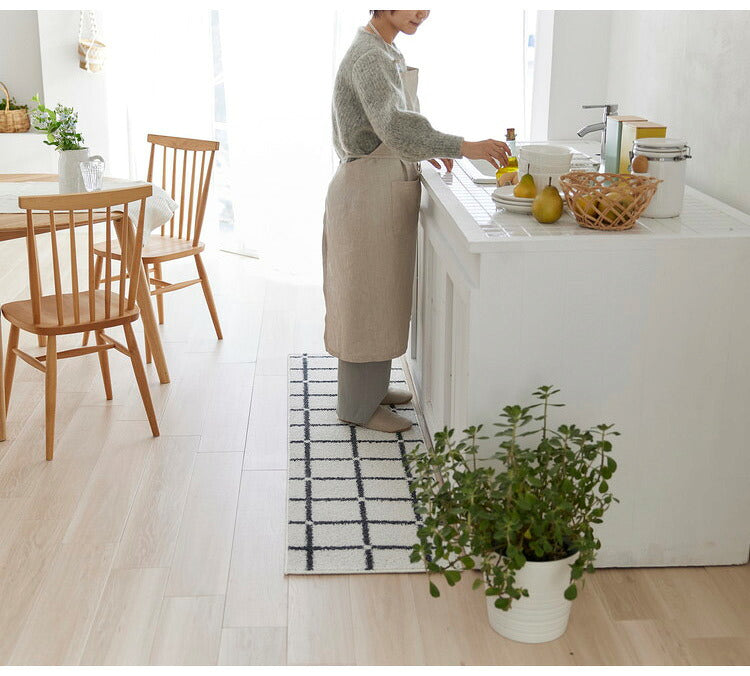 日本製 ラグ 45×180cm キッチンマット 滑り止め オセロ チェック柄 カラーライン タフトラグ ブルー オレンジ ホワイト 国産 スミノエ Suminoe 北欧 モダン シンプル(代引不可)