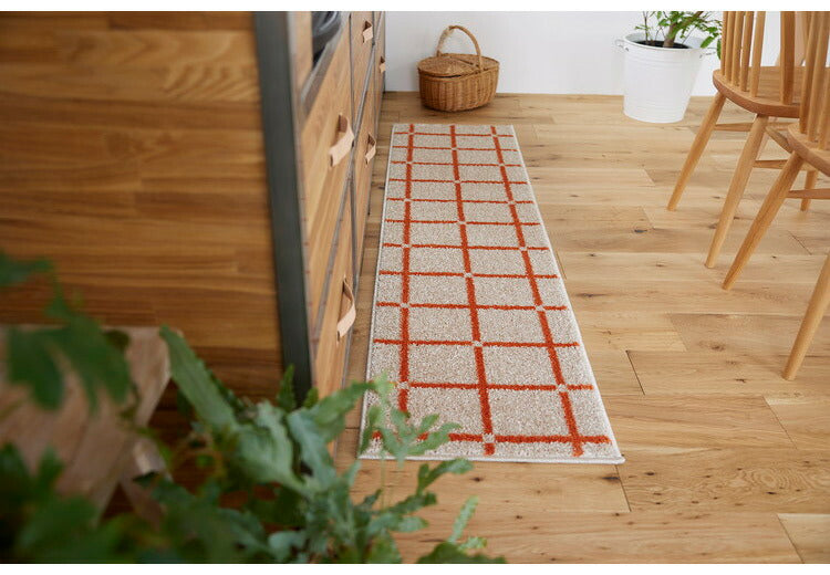 日本製 ラグ 45×180cm キッチンマット 滑り止め オセロ チェック柄 カラーライン タフトラグ ブルー オレンジ ホワイト 国産 スミノエ Suminoe 北欧 モダン シンプル(代引不可)