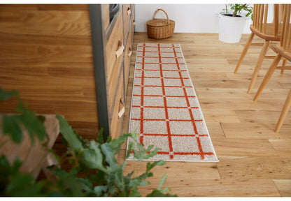 日本製 ラグ 45×180cm キッチンマット 滑り止め オセロ チェック柄 カラーライン タフトラグ ブルー オレンジ ホワイト 国産 スミノエ Suminoe 北欧 モダン シンプル(代引不可)