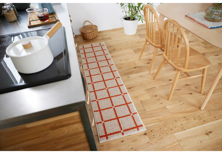日本製 ラグ 45×180cm キッチンマット 滑り止め オセロ チェック柄 カラーライン タフトラグ ブルー オレンジ ホワイト 国産 スミノエ Suminoe 北欧 モダン シンプル(代引不可)