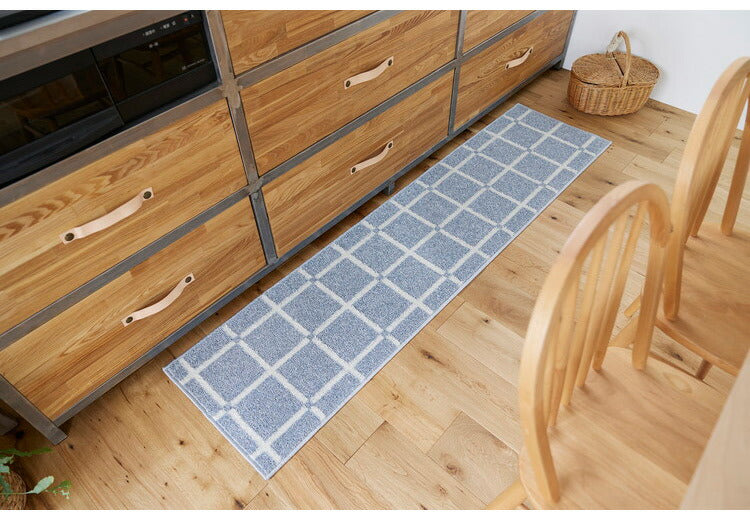 日本製 ラグ 45×180cm キッチンマット 滑り止め オセロ チェック柄 カラーライン タフトラグ ブルー オレンジ ホワイト 国産 スミノエ Suminoe 北欧 モダン シンプル(代引不可)