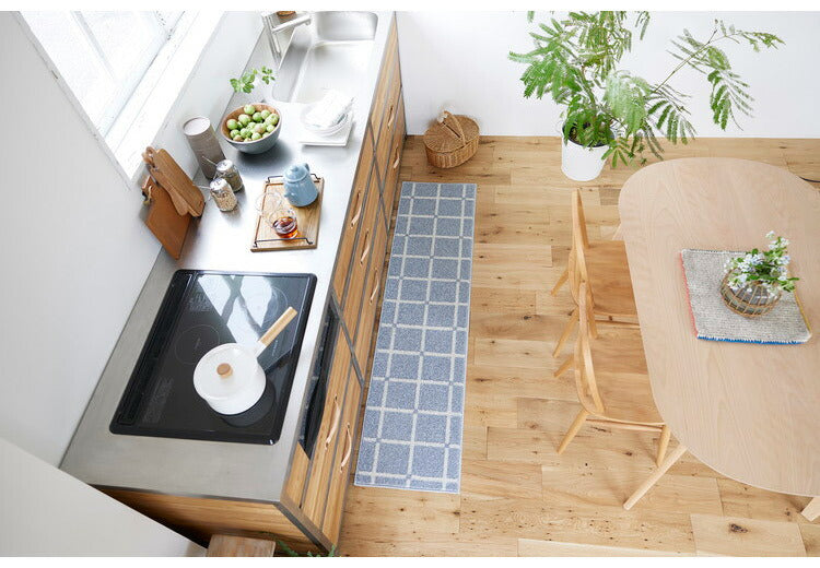 日本製 ラグ 45×180cm キッチンマット 滑り止め オセロ チェック柄 カラーライン タフトラグ ブルー オレンジ ホワイト 国産 スミノエ Suminoe 北欧 モダン シンプル(代引不可)