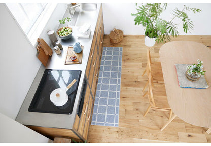 日本製 ラグ 45×180cm キッチンマット 滑り止め オセロ チェック柄 カラーライン タフトラグ ブルー オレンジ ホワイト 国産 スミノエ Suminoe 北欧 モダン シンプル(代引不可)