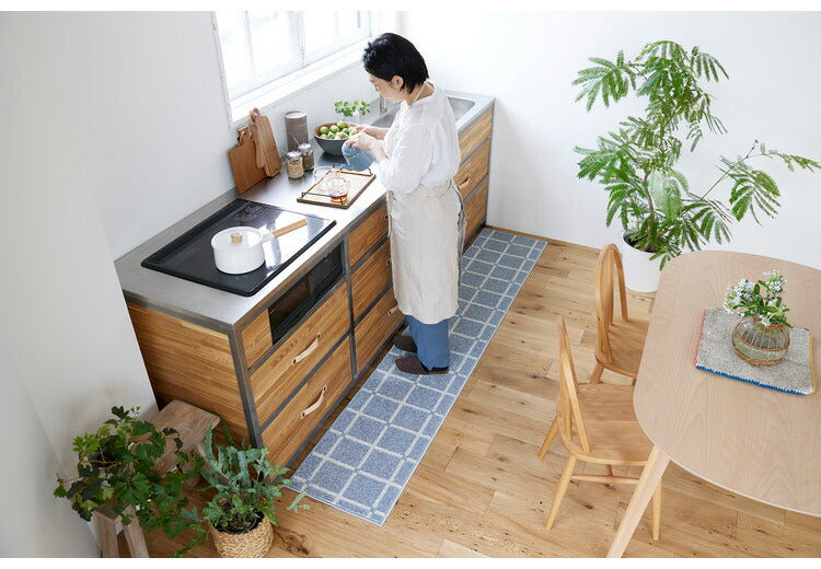 日本製 ラグ 45×240cm キッチンマット 滑り止め オセロ チェック柄 カラーライン タフトラグ ブルー オレンジ ホワイト 国産 スミノエ Suminoe 北欧 モダン シンプル(代引不可)