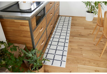 日本製 ラグ 45×240cm キッチンマット 滑り止め オセロ チェック柄 カラーライン タフトラグ ブルー オレンジ ホワイト 国産 スミノエ Suminoe 北欧 モダン シンプル(代引不可)