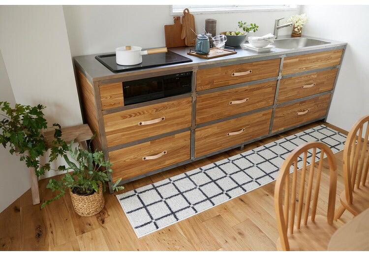 日本製 ラグ 45×240cm キッチンマット 滑り止め オセロ チェック柄 カラーライン タフトラグ ブルー オレンジ ホワイト 国産 スミノエ Suminoe 北欧 モダン シンプル(代引不可)