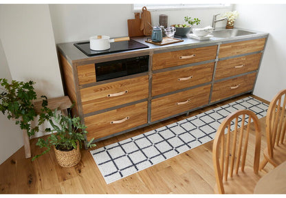 日本製 ラグ 45×240cm キッチンマット 滑り止め オセロ チェック柄 カラーライン タフトラグ ブルー オレンジ ホワイト 国産 スミノエ Suminoe 北欧 モダン シンプル(代引不可)