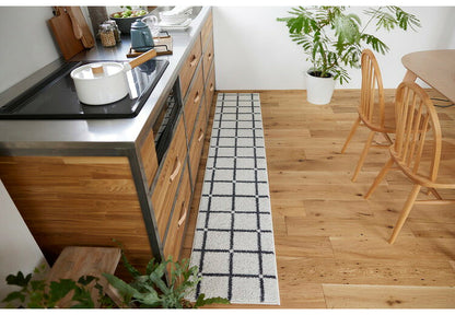 日本製 ラグ 45×240cm キッチンマット 滑り止め オセロ チェック柄 カラーライン タフトラグ ブルー オレンジ ホワイト 国産 スミノエ Suminoe 北欧 モダン シンプル(代引不可)