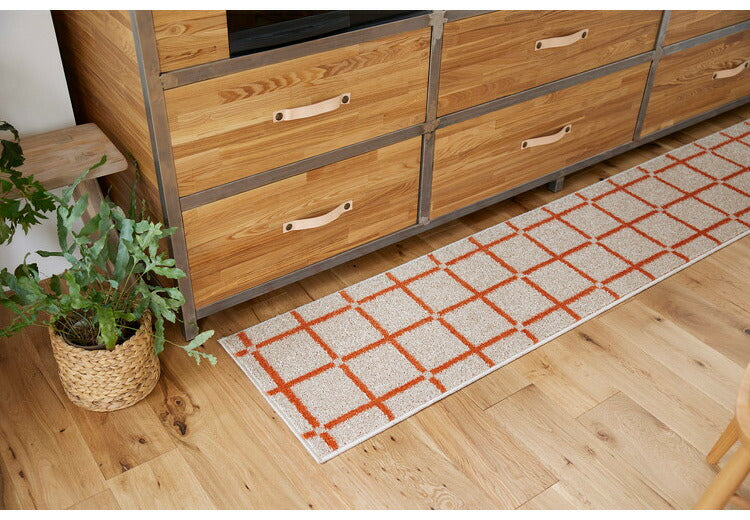 日本製 ラグ 45×240cm キッチンマット 滑り止め オセロ チェック柄 カラーライン タフトラグ ブルー オレンジ ホワイト 国産 スミノエ Suminoe 北欧 モダン シンプル(代引不可)