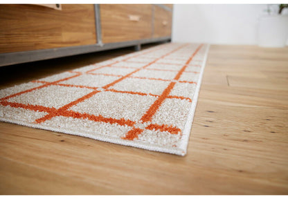 日本製 ラグ 45×240cm キッチンマット 滑り止め オセロ チェック柄 カラーライン タフトラグ ブルー オレンジ ホワイト 国産 スミノエ Suminoe 北欧 モダン シンプル(代引不可)