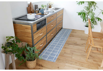 日本製 ラグ 45×240cm キッチンマット 滑り止め オセロ チェック柄 カラーライン タフトラグ ブルー オレンジ ホワイト 国産 スミノエ Suminoe 北欧 モダン シンプル(代引不可)