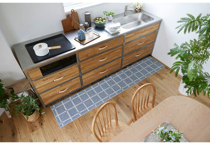 日本製 ラグ 45×240cm キッチンマット 滑り止め オセロ チェック柄 カラーライン タフトラグ ブルー オレンジ ホワイト 国産 スミノエ Suminoe 北欧 モダン シンプル(代引不可)