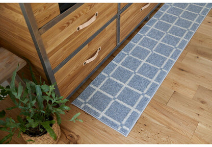 日本製 ラグ 45×240cm キッチンマット 滑り止め オセロ チェック柄 カラーライン タフトラグ ブルー オレンジ ホワイト 国産 スミノエ Suminoe 北欧 モダン シンプル(代引不可)