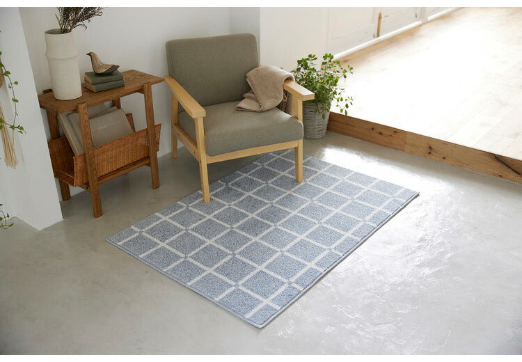 日本製 ラグ 90×130cm 滑り止め オセロ チェック柄 カラーライン タフトラグ ブルー オレンジ ホワイト 国産 スミノエ Suminoe 北欧 モダン シンプル おしゃれ(代引不可)