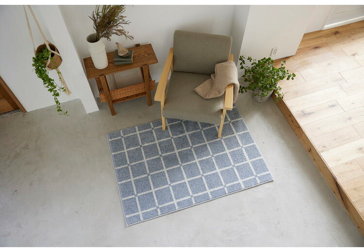 日本製 ラグ 90×130cm 滑り止め オセロ チェック柄 カラーライン タフトラグ ブルー オレンジ ホワイト 国産 スミノエ Suminoe 北欧 モダン シンプル おしゃれ(代引不可)