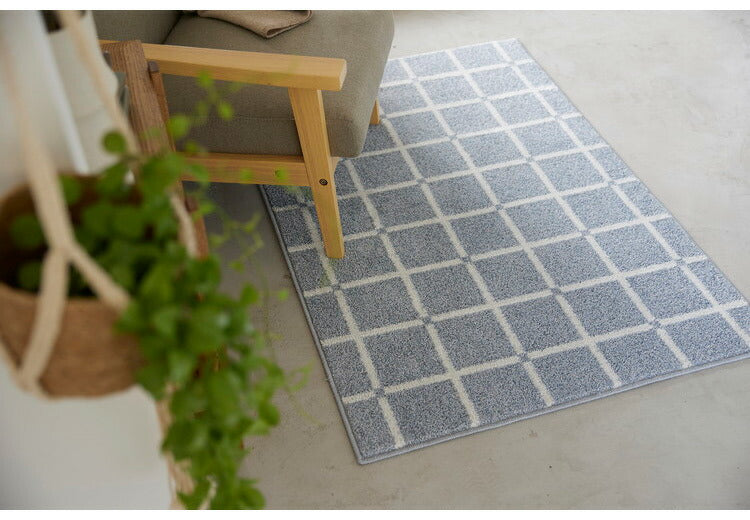 日本製 ラグ 90×130cm 滑り止め オセロ チェック柄 カラーライン タフトラグ ブルー オレンジ ホワイト 国産 スミノエ Suminoe 北欧 モダン シンプル おしゃれ(代引不可)