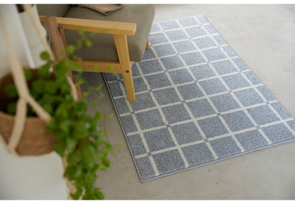 日本製 ラグ 90×130cm 滑り止め オセロ チェック柄 カラーライン タフトラグ ブルー オレンジ ホワイト 国産 スミノエ Suminoe 北欧 モダン シンプル おしゃれ(代引不可)