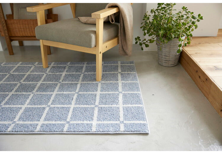 日本製 ラグ 90×130cm 滑り止め オセロ チェック柄 カラーライン タフトラグ ブルー オレンジ ホワイト 国産 スミノエ Suminoe 北欧 モダン シンプル おしゃれ(代引不可)