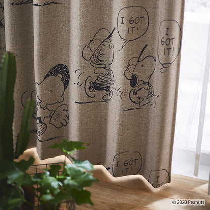 1級遮光カーテン 日本製 スヌーピー SNOOPY I got it! アイガットイット! ウォッシャブル ベージュ ブラウン 1枚入(代引不可)