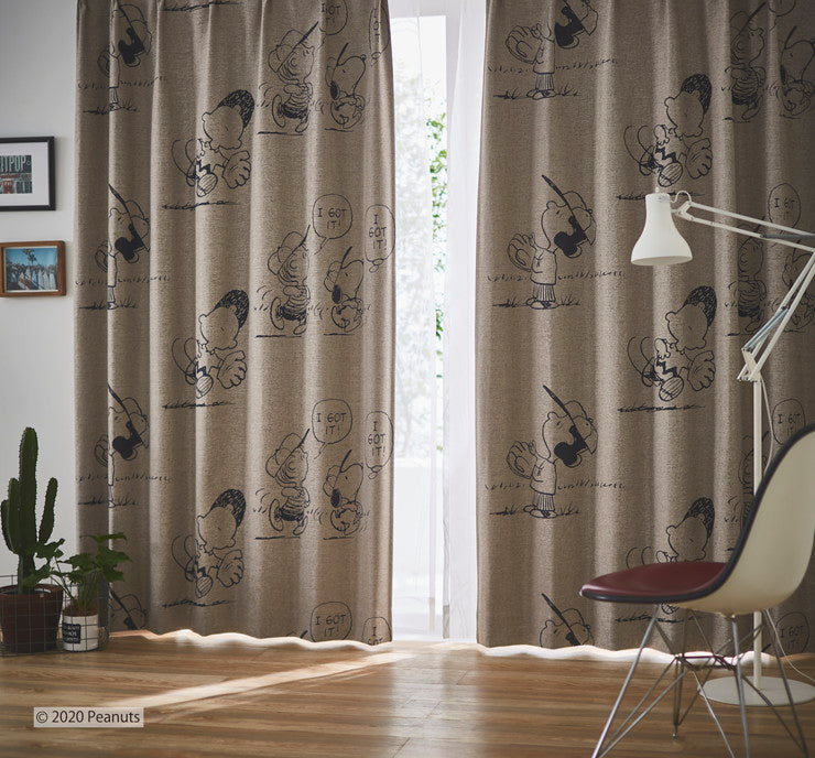 1級遮光カーテン 日本製 スヌーピー SNOOPY I got it! アイガットイット! ウォッシャブル ベージュ ブラウン 1枚入(代引不可)