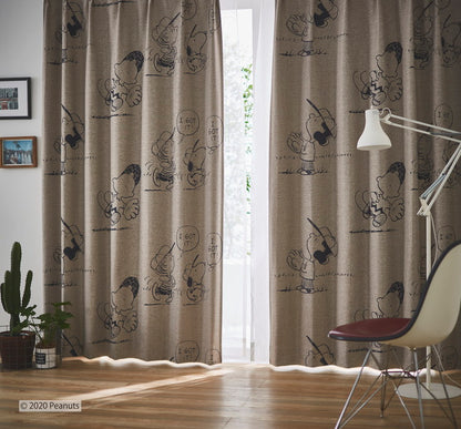 1級遮光カーテン 日本製 スヌーピー SNOOPY I got it! アイガットイット! ウォッシャブル ベージュ ブラウン 1枚入(代引不可)
