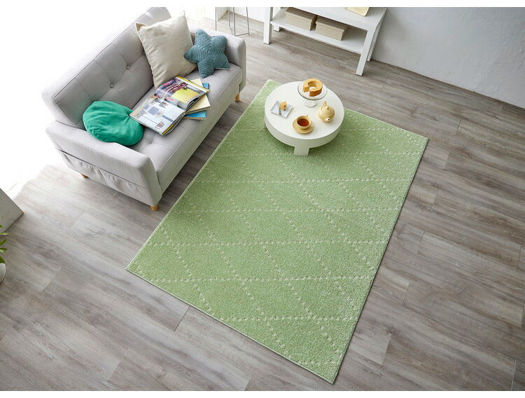 日本製 ラグ 130×185cm 滑り止め ポント モロッカン模様 アクセント カラーライン タフトラグ ベージュ グリーン ブルーグレー 国産 スミノエ Suminoe 北欧 モダン(代引不可)