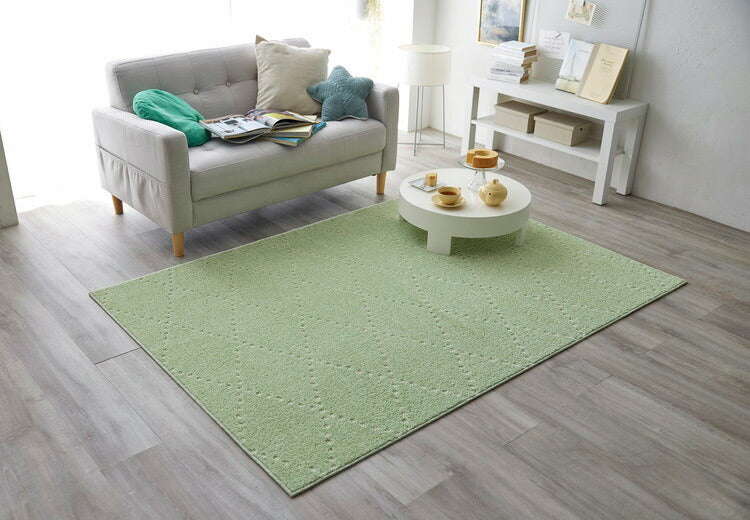 日本製 ラグ 130×185cm 滑り止め ポント モロッカン模様 アクセント カラーライン タフトラグ ベージュ グリーン ブルーグレー 国産 スミノエ Suminoe 北欧 モダン(代引不可)