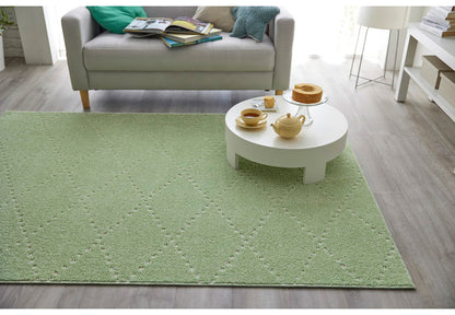 日本製 ラグ 130×185cm 滑り止め ポント モロッカン模様 アクセント カラーライン タフトラグ ベージュ グリーン ブルーグレー 国産 スミノエ Suminoe 北欧 モダン(代引不可)