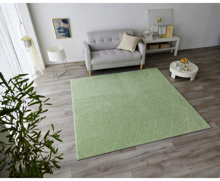 日本製 ラグ 185×185cm 滑り止め ポント モロッカン模様 アクセント カラーライン タフトラグ ベージュ グリーン ブルーグレー 国産 スミノエ Suminoe 北欧 モダン(代引不可)