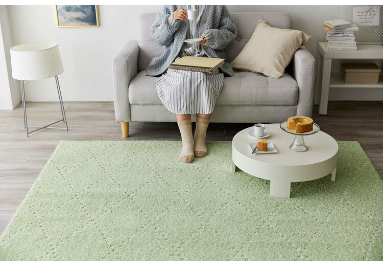 日本製 ラグ 185×185cm 滑り止め ポント モロッカン模様 アクセント カラーライン タフトラグ ベージュ グリーン ブルーグレー 国産 スミノエ Suminoe 北欧 モダン(代引不可)