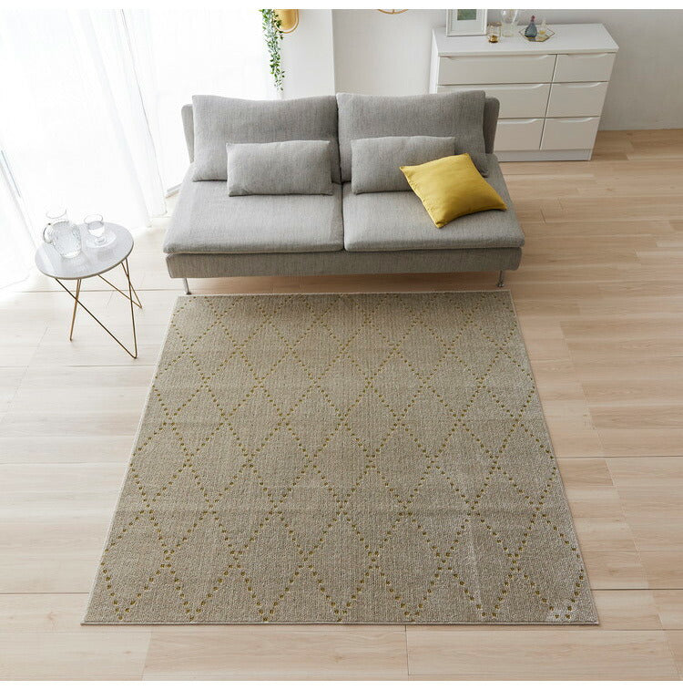 日本製 ラグ 185×185cm 滑り止め ポント モロッカン模様 アクセント カラーライン タフトラグ ベージュ グリーン ブルーグレー 国産 スミノエ Suminoe 北欧 モダン(代引不可)