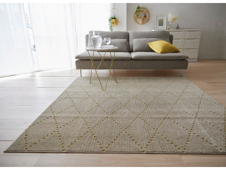 日本製 ラグ 185×185cm 滑り止め ポント モロッカン模様 アクセント カラーライン タフトラグ ベージュ グリーン ブルーグレー 国産 スミノエ Suminoe 北欧 モダン(代引不可)