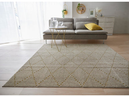 日本製 ラグ 185×185cm 滑り止め ポント モロッカン模様 アクセント カラーライン タフトラグ ベージュ グリーン ブルーグレー 国産 スミノエ Suminoe 北欧 モダン(代引不可)