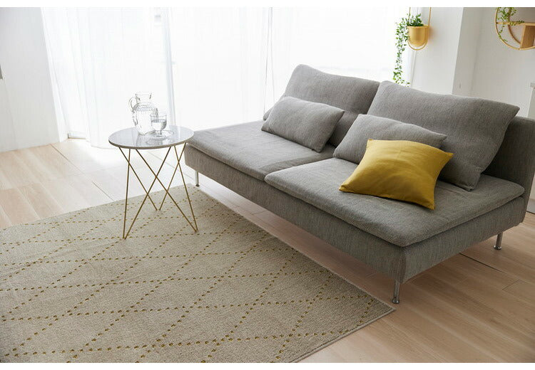 日本製 ラグ 185×185cm 滑り止め ポント モロッカン模様 アクセント カラーライン タフトラグ ベージュ グリーン ブルーグレー 国産 スミノエ Suminoe 北欧 モダン(代引不可)